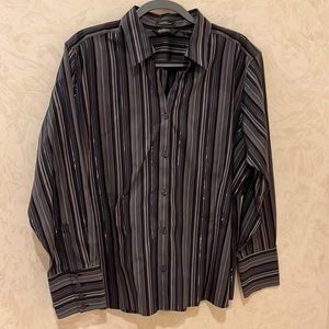Eddie Bauer Black With Silver & Gray Vertical Stripes Buttoned Blouse Size XXL